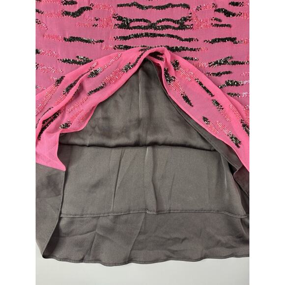 Elie Tahari Silk Beaded Tank Womens M Pink Brown Tiger Stripe Office Career Work - Picture 12 of 13